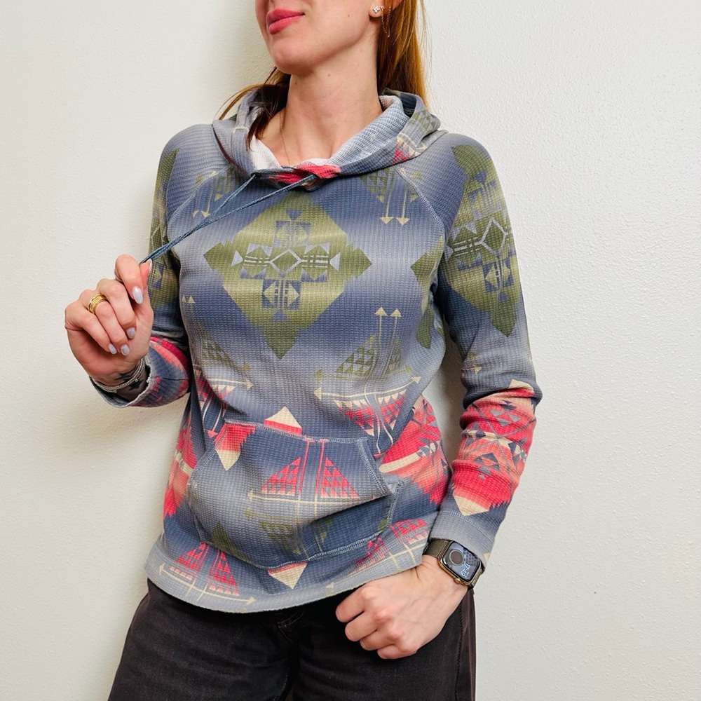 Ralph Lauren Vintage Chaps Aztec Southwestern Waffle Knit Hoodie Southwest Print